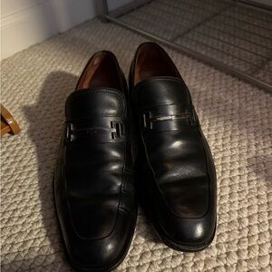 Gucci Black Leather Loafers with Metal Accent
